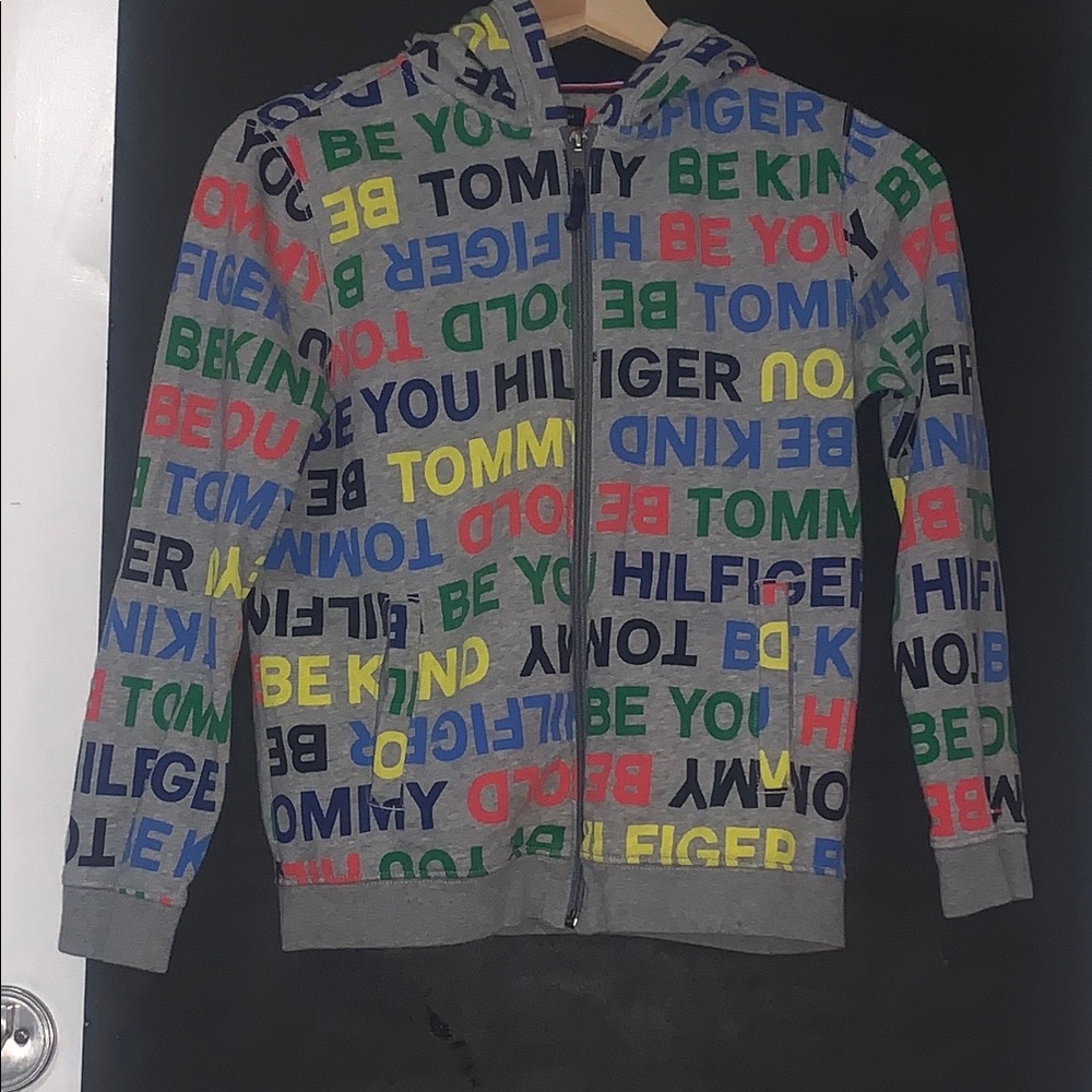 Tommy Hilfiger Gray and Red Graphic Bomber Jacket